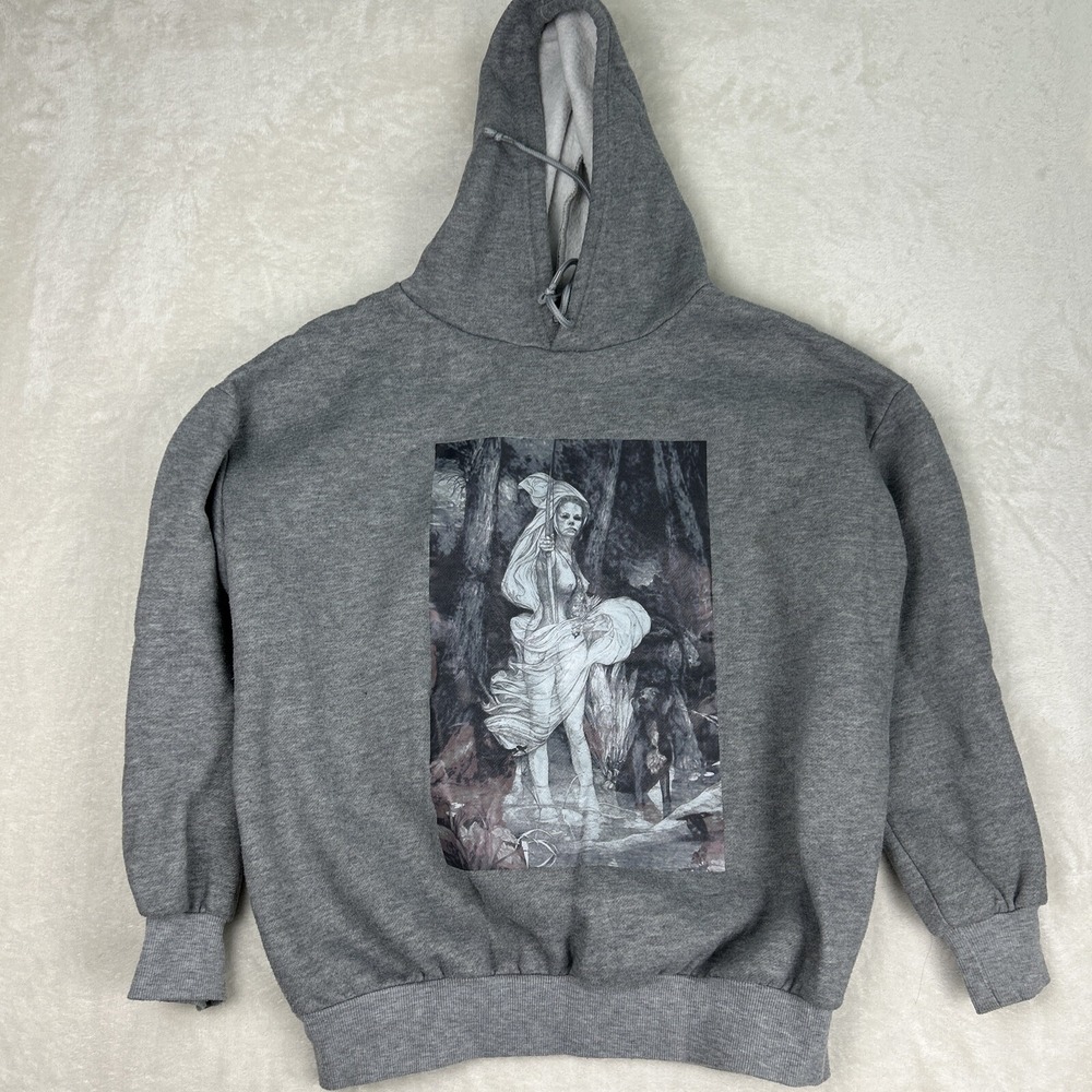 Hua Hua Jiang Brand Graphic Hoodie Grey Christina Pettersson Print Pullover Sz S - Picture 1 of 7